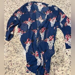 Peach Love California rustic cow skull kimono- size S